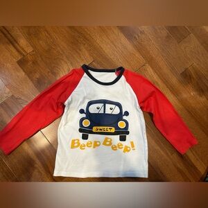 Kids Long Sleeve Car Print Tee - Red & White